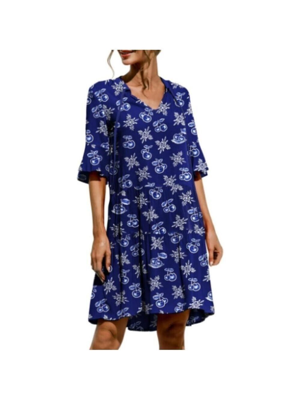 **QINCAO* Summer Dress V-Neck Short Sleeve T-Shirt Medium NWT